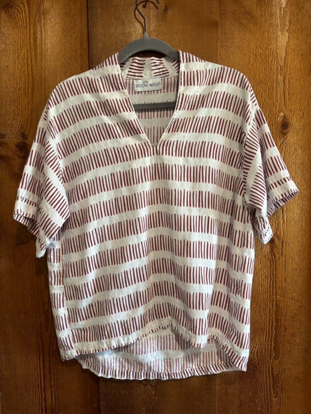 Brooke Wright Linen Blend V-Neck Kaftan Top Striped Oversized Boxy Shirt